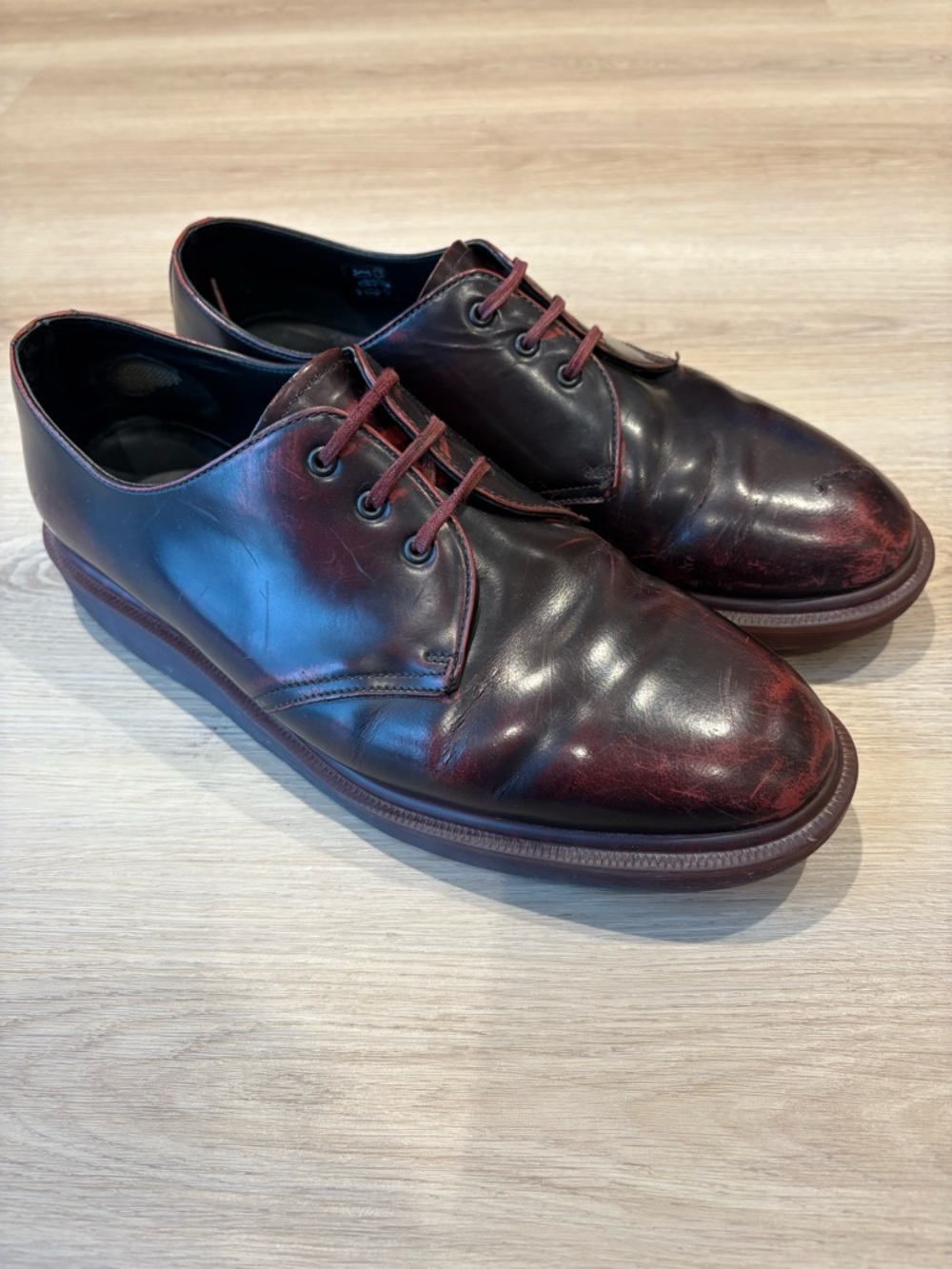 Dr. Marten’s Made In England Leather Derby Shoes in Contouring Dark Burgundy